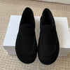 Suede Leather Loafers – Women's Round-Toe Slip-On Wool-Lined Winter Flats