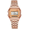 Luxury Rose Gold Digital LED Watch for Women & Men – Retro Rectangle Stainless Steel Band, 3ATM Water Resistant