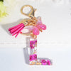 Pink Dried Flower Resin Initial Keychain with Butterfly Tassel A-Z Letter Keyring for Women Valentine's Gift
