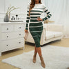 ITOOLIN Patchwork Striped Knit Midi Dress — Long Sleeve Slim A-Line Office Dress for Fall