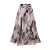 Floral Chiffon A-Line Midi Skirt for Women, Loose Elastic Waist, Plus Size, Belted Bohemian Beach Skirt