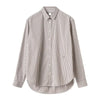 Women's Vertical Striped Shirt - Loose Long-Sleeve Button-Up Blouse with Asymmetric Hem, Office Commuter Style