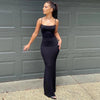 Spaghetti Strap Black Bodycon Trumpet Maxi Dress Y2K Sleeveless Long Evening Dress