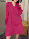 Plus Size 5XL V-Neck Puff Sleeve A-Line Mini Dress Long Sleeve Party & Casual