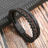 Men's Multi-Layer Woven Leather Bracelet with Alloy Magnetic Buckle - Punk Style, 19/21/23 cm (7.5/8.3/9.1 in)