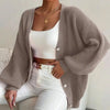 Plus Size Women's V-Neck Loose Knit Sweater Pullover Casual Puff Sleeve Winter Knitwear