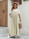 Plus Size Tie-Shoulder Overalls Maxi Dress with Pockets — Casual Sleeveless Loose Summer (1XL-4XL)