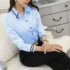 Korean Style Women's White Long Sleeve Blouse – Office Casual Button Turn-Down Collar Top