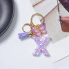 A-Z Sequined Initial Keychain with Purple Butterfly Tassel – Resin Letter Charm Keyring for Women & Girls, Backpack & Purse Accessory