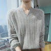 Women's Mink Cashmere V-Neck Sweater Padded Knit Lantern Sleeve Pullover – Autumn Winter