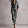 Vintage Plaid High Waist Women's Jumpsuit, Slim Shirt Collar Button Long Sleeve Pocket Romper