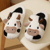 Matching Couples Winter Plush Indoor Slippers - Cartoon Cow, Fleece-Lined, Non-Slip Rubber Sole, Unisex