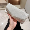 Women's Evening Clutch Bag - Luxury Ruched & Sequined Chain Shoulder Purse for Wedding & Party (Champagne, Silver, Black, White)