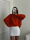 Oversized O-Neck Wool-Blend Knit Pullover — Women's Casual Thick Soft Sweater