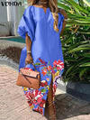 Plus Size 5XL Bohemian Satin Maxi Dress V-Neck Loose Summer Sundress