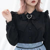 Kawaii Jirai Kei Lolita Y2K Japanese Style Blouse with Peter Pan Collar Long Sleeve Sweet Aesthetic Top for Women