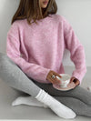 Oversized O-Neck Wool-Blend Knit Pullover — Women's Casual Thick Soft Sweater