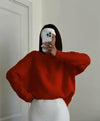 Women’s Plush Knit Pullover – Round Neck Loose Short Warm Sweater, Full Sleeve Autumn/Winter