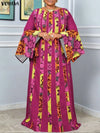 Plus Size Bohemian Vintage Print Maxi Dress, Flare Long Sleeves Ankle-Length (Up to 5XL)