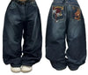 Harajuku Y2K Embroidered Baggy Wide-Leg Jeans for Women - Washed Distressed Low Waist Casual Hip-Hop Gothic