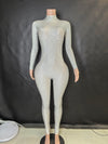 Sparkly Long Sleeve Crystal Romper Bodysuit - Bodycon One-Piece Jumpsuit for Pole Dance Stage Performance & Women's Party