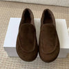 Suede Leather Loafers – Women's Round-Toe Slip-On Wool-Lined Winter Flats