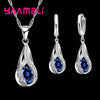 Water Drop CZ Pendant Necklace & Hoop Earring Set - 925 Sterling Silver Plated Cubic Zirconia Bridal Jewelry for Women