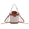 Vintage Patchwork Cylinder Drawstring Bucket Bag - PU Leather Mini Crossbody Shoulder Bag for Women