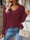 Women’s V‑Neck Off‑Shoulder Knit Sweater - Lightweight Pullover for Spring & Autumn