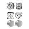 3-Pack Magnetic Clip-On Earrings for Men & Women - Round Zircon Crystal Non-Piercing Studs, Punk Hiphop Stainless Steel