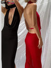 Halter Backless Bodycon Maxi Dress – Sexy Sleeveless Long Sheath with Side Slit for Evening & Club