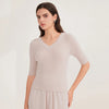 Women's V-Neck Wool Ribbed Pullover Sweater - Lightweight Mid Sleeve, Regular Fit Casual Knit