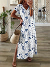 Women's Summer Boho V-Neck Printed Split Ankle-Length Dress Loose Resort Beach Evening