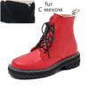 DIMANYU Women's Genuine Leather Fur-Lined Ankle Boots Motorcycle Style Short Winter Boots