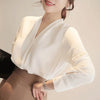 Korean Solid V-Neck Chiffon Blouse — Elegant Long Sleeve Loose-Fit Women's Commuter Shirt