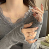 Lace V‑Neck Knitted Pullover Sweater for Women — Soft Spring/Fall Office & Streetwear