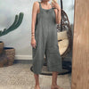 Plus Size Women's Cotton-Linen V-Neck Loose Jumpsuit — Button Bib Overalls, Wide Leg Casual Romper