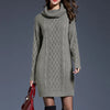 Plus Size Knit Turtleneck Sweater Dress - Knee-Length Plaid, Loose Fit up to 4XL