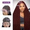 30-40 Inch (76-102 cm) Reddish Brown Deep Wave Human Hair Wig — 13x4 / 13x6 HD Transparent Lace Frontal, 200% Density, Remy Brazilian