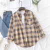 Women's Flannel Plaid Shirt - Loose Cotton-Poly Long Sleeve Button-Down with Pockets