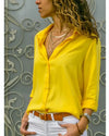 Women's Autumn Polo Collar Blouse - Vintage Loose Button-Up Office Shirt for Office & Streetwear