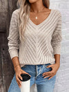 Women’s V‑Neck Off‑Shoulder Knit Sweater - Lightweight Pullover for Spring & Autumn