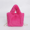 Faux Rabbit Fur Small Square Chain Shoulder Bag - Plush Crossbody Handbag for Autumn Winter