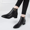 Women's Pointed Toe Ankle Boots - PU Leather Side Zipper, Square Mid Heel (3-5 cm) Office & Casual