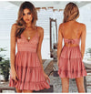 Women's Summer Lace Spaghetti Strap A-Line Mini Dress - Solid Color Beach Vacation