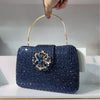 Rhinestone Crystal Clutch with Metal Handle and Chain - Wedding Evening Purse (7.1 x 1.6 x 5.1 in / 18 x 4 x 13 cm)