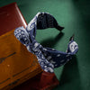 Cotton Cashew Flower Print Wide Soft Headband Bow Cross Ethnic Hair Hoop for Women