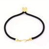 Black Letter Bead Rope Bracelet for Women – Simple Classic Hand-Knot Rope Jewelry with Stainless Steel Accent