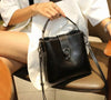 Genuine Oil-Wax Cowhide Bucket Bag for Women, Large Capacity Casual Crossbody Shoulder Tote