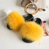 Real Fox Fur Slides for Women Luxury Furry Flat Slide Sandals